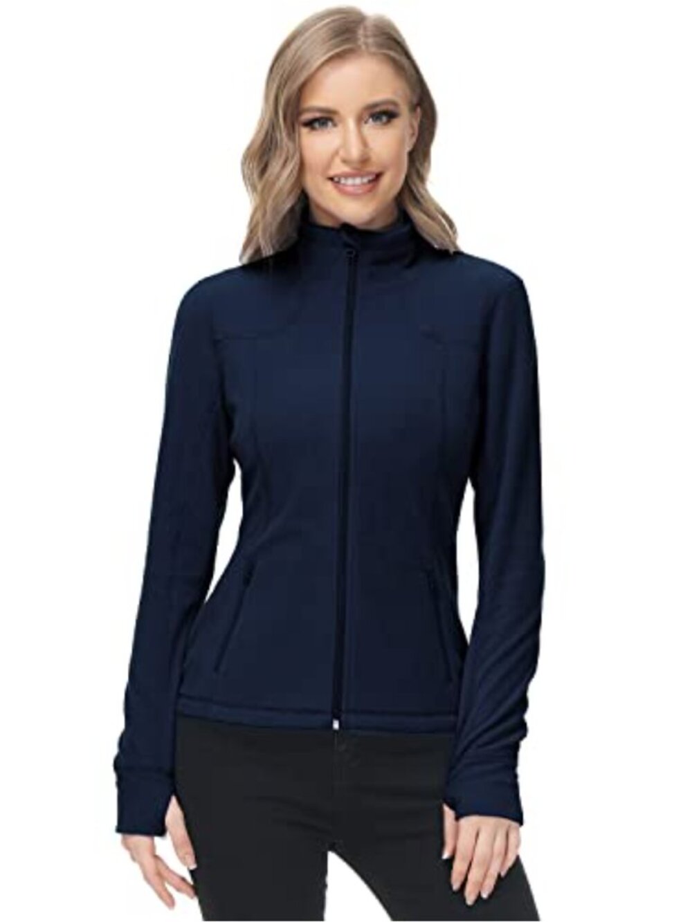 Lightweight Fleece Zip Up Running Jacket with Thumb Holes